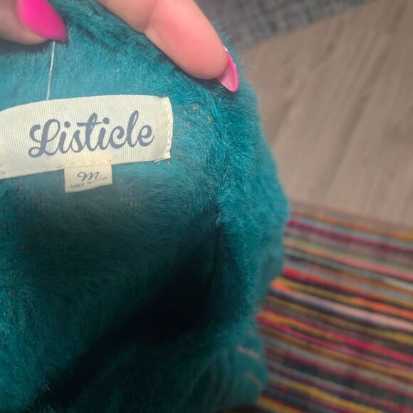 Listicle Teal Chevron Pattern Sweater - Picture 3 of 4